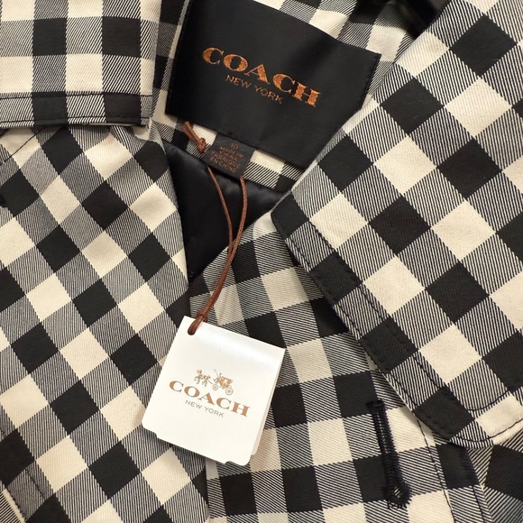 Coach | Black and Ivory Gingham Mid Length Trench Coat Size 10 - Picture 8 of 16